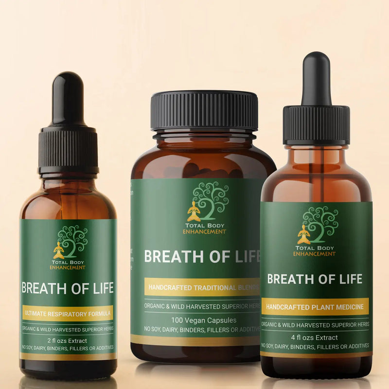 TBE Herbs Total Body Enhancement Herbs, Breath of Life (Respiratory Formula) Bundle 2 and 4 fluid ounces Extract and Capsule