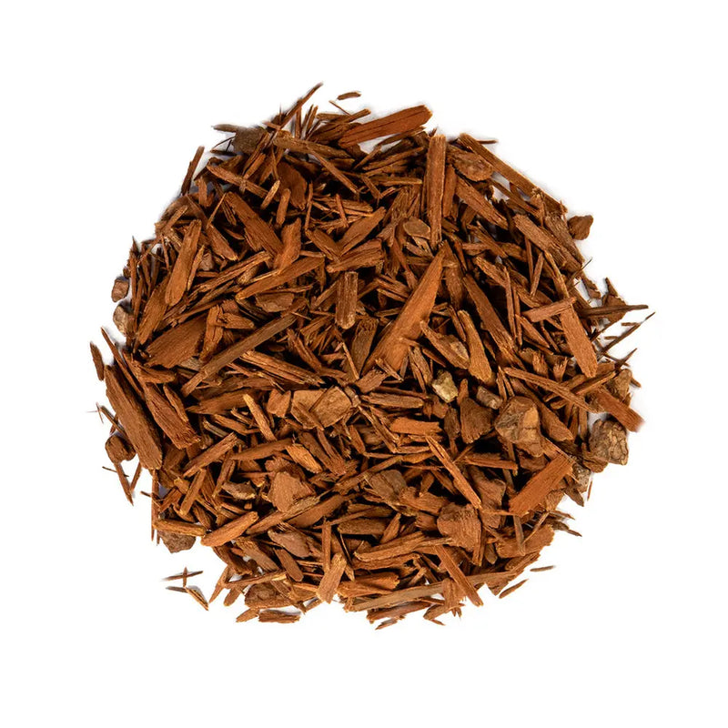 Yohimbe Bark herbal supplement in natural shavings, known for supporting energy and vitality.