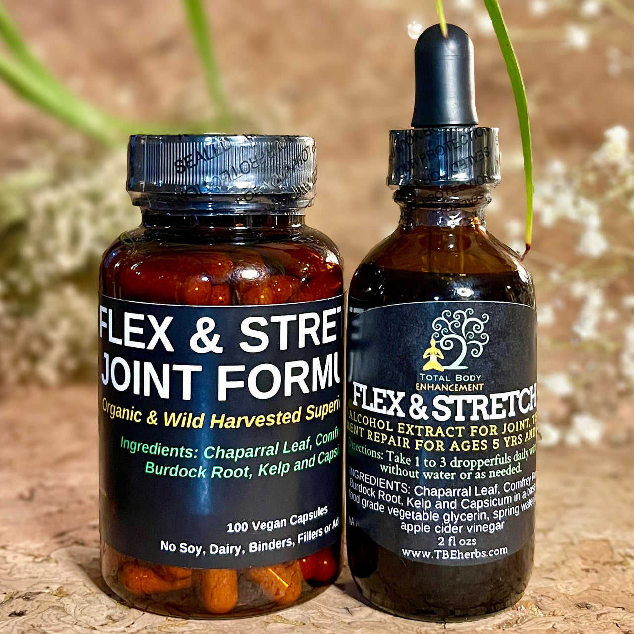 TBE Herbs Total Body Enhancement Herbs - Flex and Stretch Joint Formula Extract and Capsule presentation
